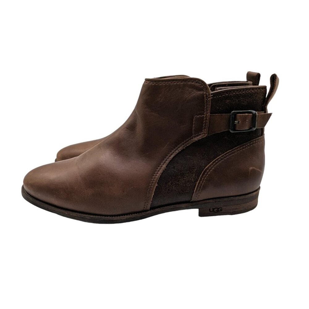 UGG Demi Ankle Boots Size 8 Chestnut Brown Leather Upper Sherpa Lined Shoes - Picture 5 of 9